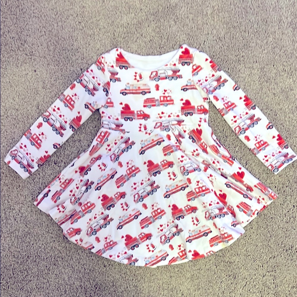 Fire Truck Print Long Sleeve Dress